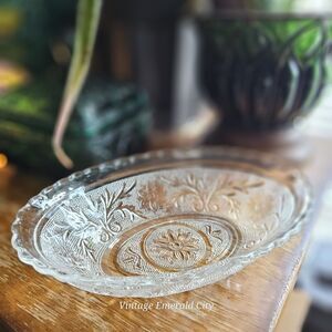Vtg Glass Oval Serving Bowl USA Floral Dish Anchor Hocking Tiara Clear Sandwich